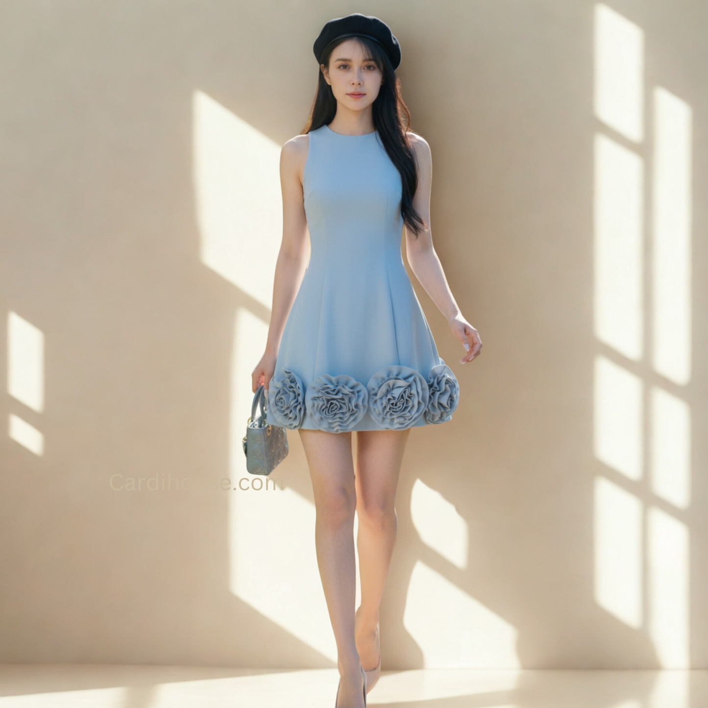 ĐẦM CỔ TRÒN THANH LỊCH MÀU XANH CH-DR001