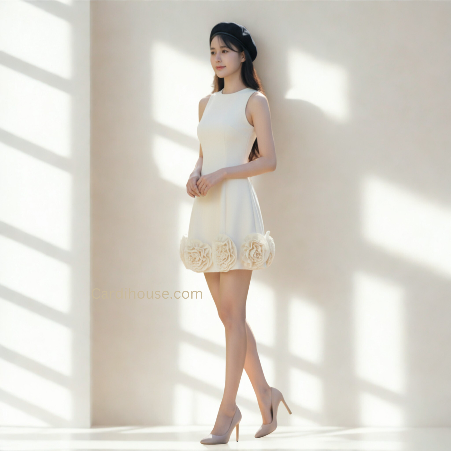 ĐẦM CỔ TRÒN THANH LỊCH MÀU BE CH-DR002