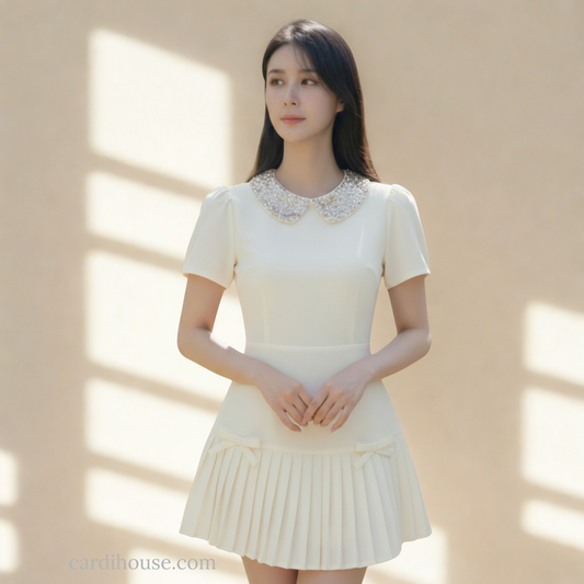 ĐẦM DÁNG NGẮN CỔ ĐÍNH CƯỜM THANH LỊCH CH-DR007