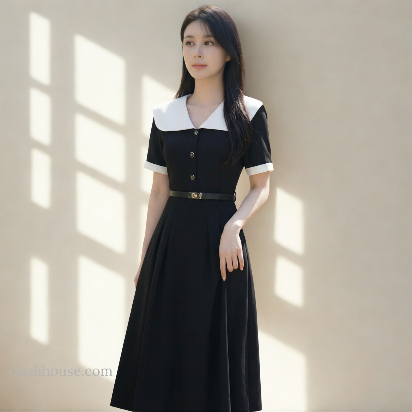 ĐẦM CỔ CÁCH ĐIỆU SANG TRỌNG MÀU ĐEN CH-DR0011