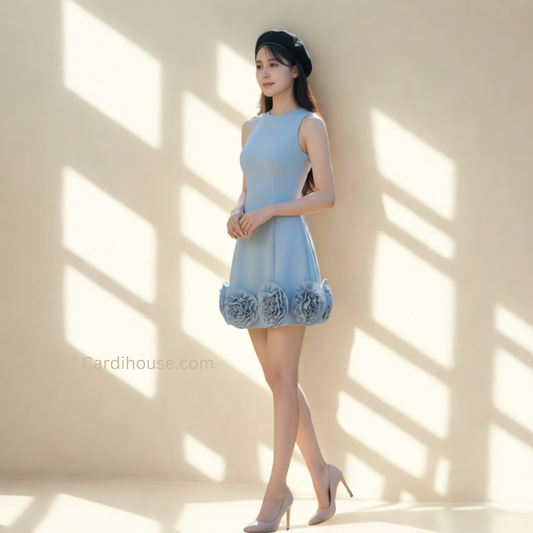 ĐẦM CỔ TRÒN THANH LỊCH MÀU XANH CH-DR001