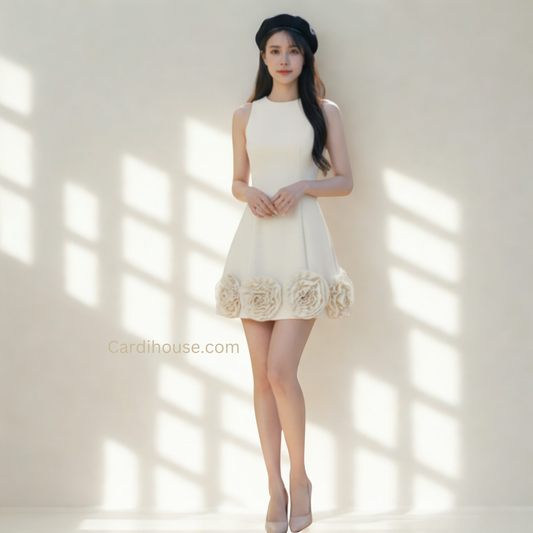 ĐẦM CỔ TRÒN THANH LỊCH MÀU BE CH-DR002