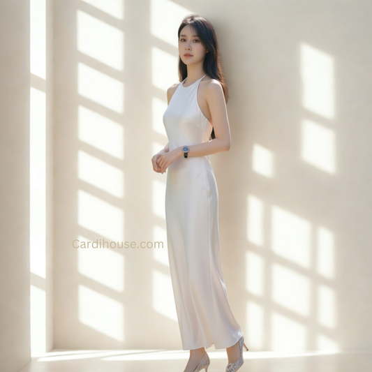 ĐẦM YẾM LỤA CAO CẤP MÀU KEM CH-DR004