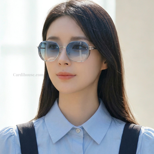 Kính mắt nữ CARDI Azure Echo gọng bạc tròng xanh dương
