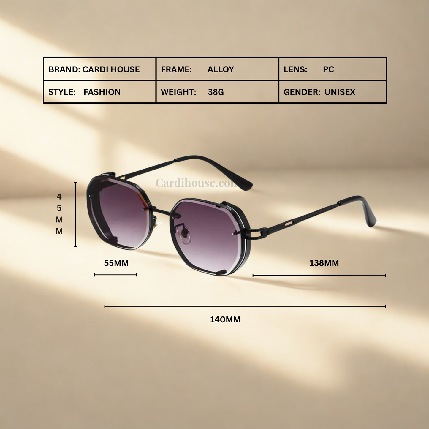 Kính CARDI Violet Shadow chống UV400 phong cách unisex
