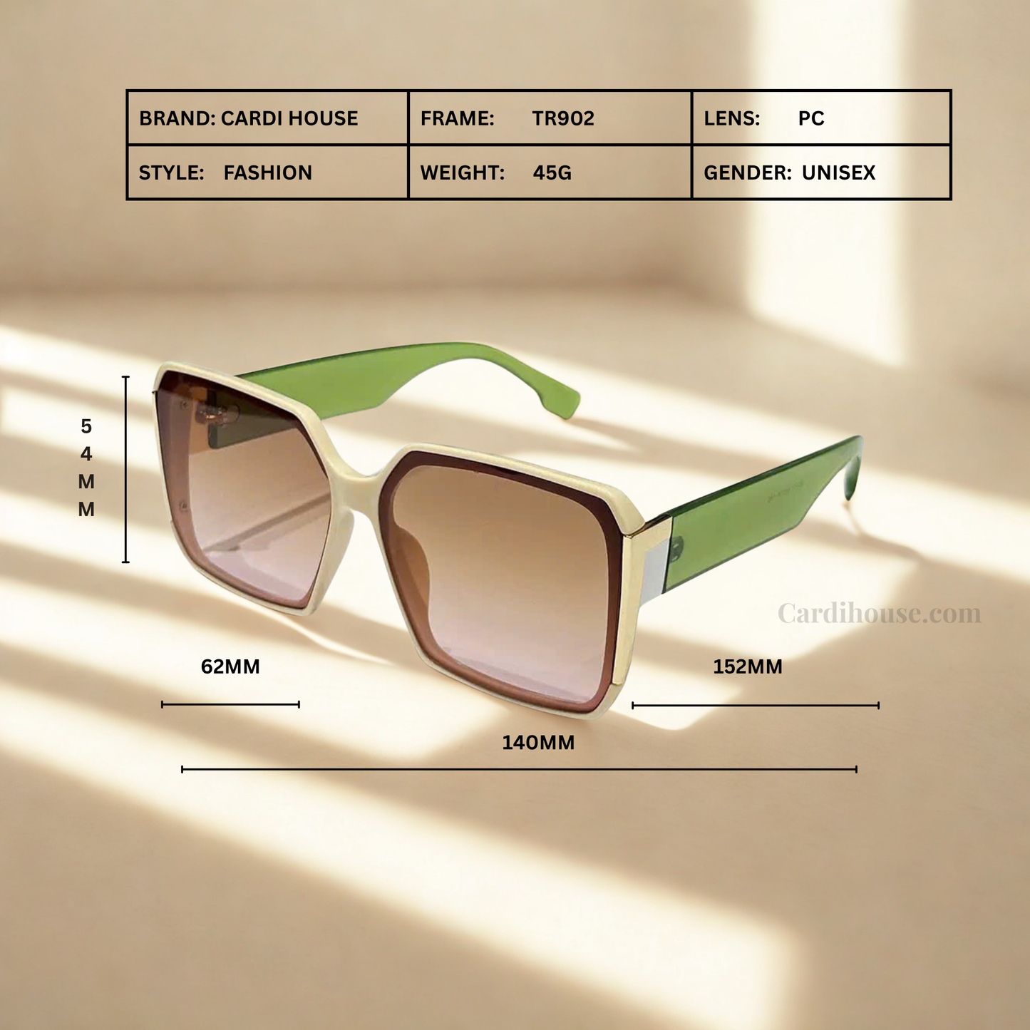 Kính thời trang nữ CARDI Cream Olive form bản lớn thời thượng
